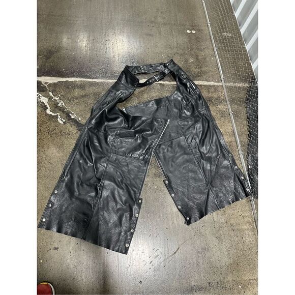 Men's LEATHER KING Black Leather Motorcycle Chaps Size XL - Picture 1 of 11